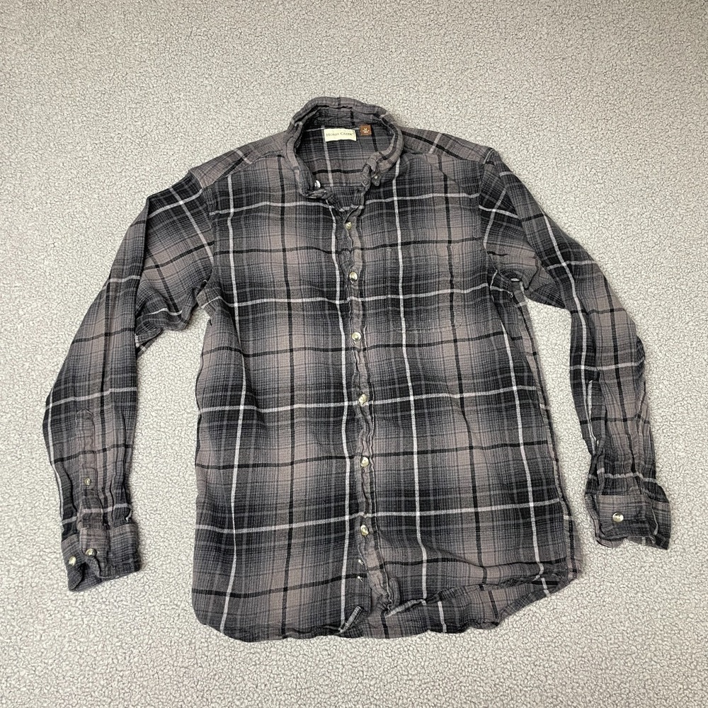 Hobbs Creek Shirt Mens Medium gray &‎ Black Long Sleeve Button Up Plaid Flannel
